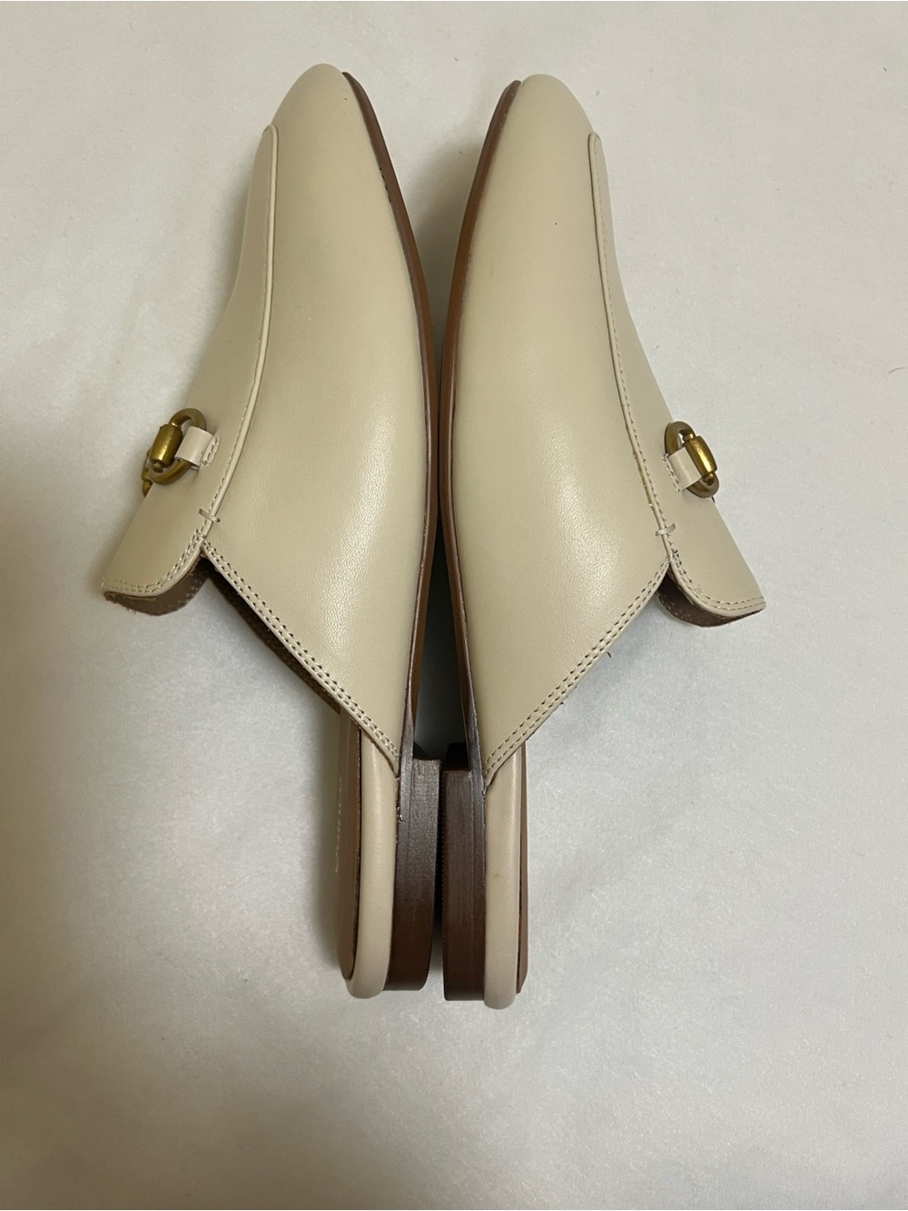 Quince Cream Leather Slip-On Mules with Gold Accent - Picture 9 of 10